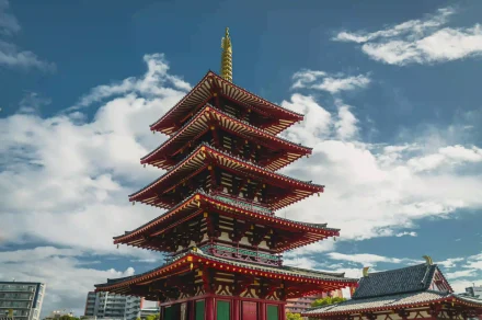 Famous travel destination in Japan with city skyline and cultural landmarks