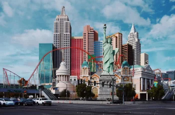 Las Vegas skyline with Statue of Liberty replica at New York-New York Hotel, USA